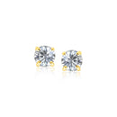 14k Yellow Gold Stud Earrings with White Hue Faceted Cubic Zirconia-5