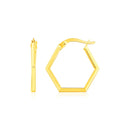 14K Yellow Gold Hexagon Shaped Hoop Earrings-3