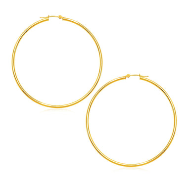 14k Yellow Gold Polished Large Round Hoop Earrings - 0