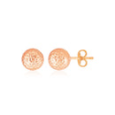 14k Rose Gold Ball Earrings with Crystal Cut Texture-2