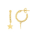 14K Yellow Gold Drop Star Charm Beaded Hoop Earrings-3