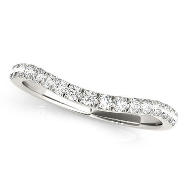 14k White Gold Pave Set Round Diamond Curved Wedding Band (1/4 cttw) - 0