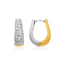 14k Two-Tone Gold Oval Diamond Cut Textured Earrings-2