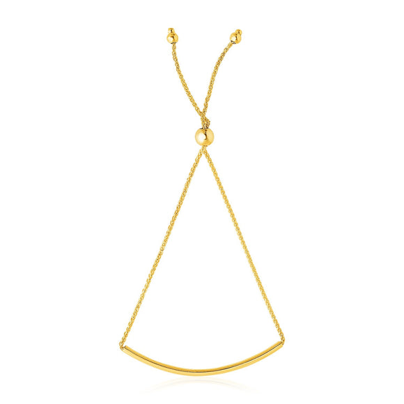 14k Yellow Gold Smooth Curved Bar Lariat Design Bracelet