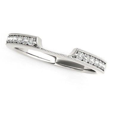 14k White Gold Curved Section Antique Style Diamond Wedding Band (1/8 cttw) - 0