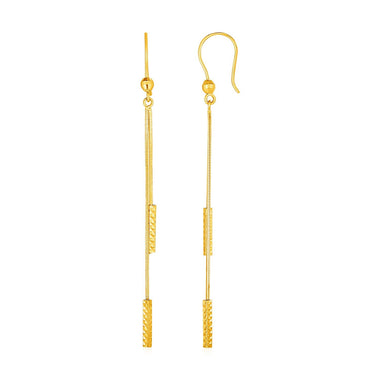 Textured Bar Long Drop Earrings in 14k Yellow Gold - 0