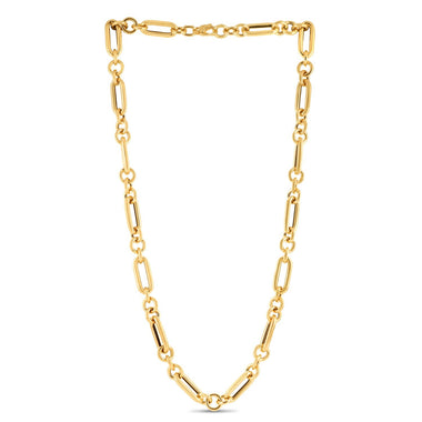 14k Yellow Gold Italian Alternating Paperclip Round Links Chain Necklace - 0