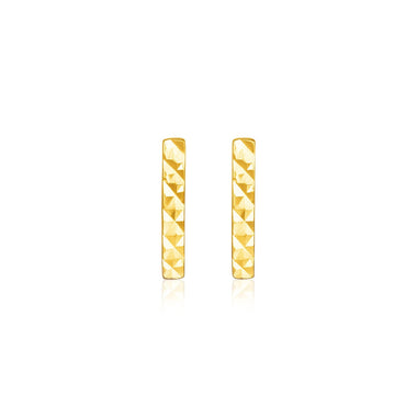 14k Yellow Gold Textured Bar Earrings - 0
