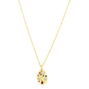 14k Yellow Gold High Polish Oval Gemstone Inlay Necklace-4