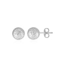 14k White Gold Ball Earrings with Crystal Cut Texture-2