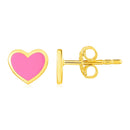 14k Yellow Gold and Enamel Pink Heart Stud Earrings-2