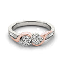 14k White And Rose Gold Round Two Diamond Curved Band Ring (5/8 cttw)-6
