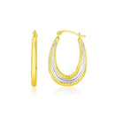 10k Two-Tone Gold Graduated Textured Oval Hoop Earrings-2