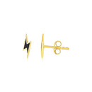 14k Yellow Gold and Enamel Black Lightning Bolt Stud Earrings-2