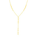 14K Yellow Gold Lariat Necklace with Paperclip Chain Stations-4