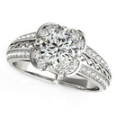 Round Diamond Floral Motif Engagement Ring in 14k White Gold (1 3/8 cttw)-3