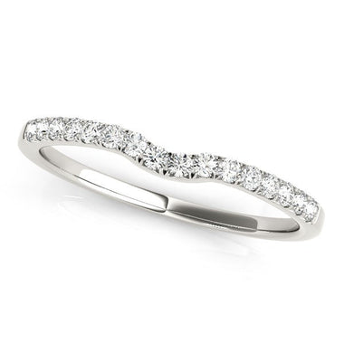 14k White Gold Curved Pave Setting Diamond Wedding Ring (1/8 cttw) - 0