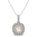14k White And Rose Gold Cushion Shape Halo Diamond Pendant (1/2 cttw)-5