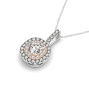 14k White And Rose Gold Cushion Shape Halo Diamond Pendant (1/2 cttw)-6