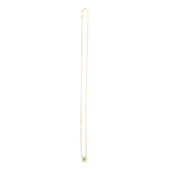 14k Yellow Gold Pearl Evil Eye Necklace