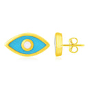 14K Yellow Gold Blue Evil Eye Earrings with Enamel-2