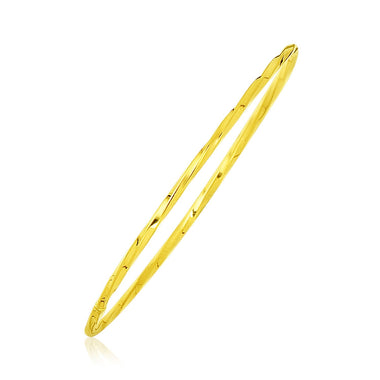 14k Yellow Gold Thin Twisted Shiny Bangle - 0