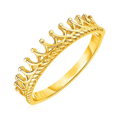 14k Yellow Gold Crown Motif Ring - 0