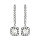 Cushion Shape Halo Style Diamond Drop Earrings in 14k White Gold (1/2 cttw)-4