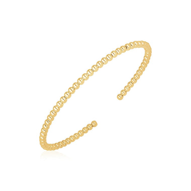 14k Yellow Gold High Polish Bead Cuff Bangle (3mm) - 0