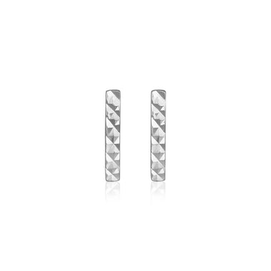14k White Gold Textured Bar Earrings - 0
