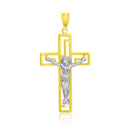 14k Two-Tone Gold Cross with Figure Pendant-3