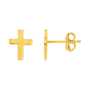 14k Yellow Gold Post Earrings with Crosses - 0