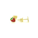 14k Yellow Gold Enameled Strawberry Childrens Earrings-7