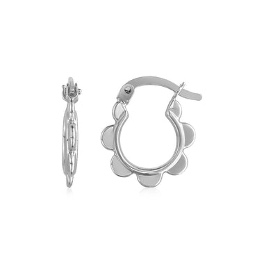 14k White Gold Scalloped Hoop Earrings - 0