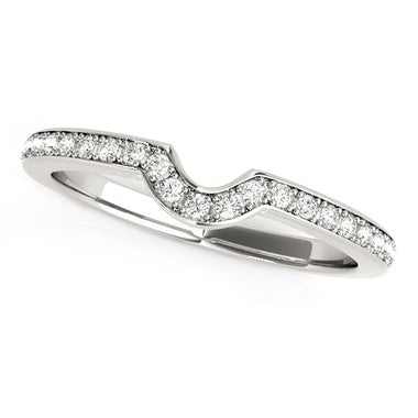 14k White Gold Modern Curved Prong Set Diamond Wedding Band (1/8 cttw) - 0