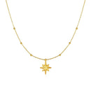 14k Yellow Gold Necklace with Eight Pointed Star and Beads-6