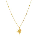 14k Yellow Gold Necklace with Eight Pointed Star and Beads-7