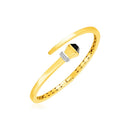 14k Yellow Gold Crossover Style Hinged Bangle Bracelet with Onyx and Diamonds-3