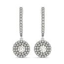14k White Gold Double Halo Round Diamond Drop Earrings (1 cttw)-4