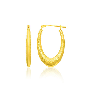 14k Yellow Gold Hoop Earrings in a Graduated Texture Style - 0