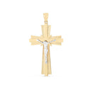14k Two Tone Gold High Polish Diamond Cut Cross Pendant-3
