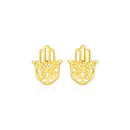 14k Yellow Gold Polished Hand of Hamsa Post Earrings-2
