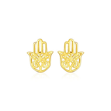 14k Yellow Gold Polished Hand of Hamsa Post Earrings - 0