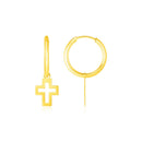 14K Yellow Gold Hoop Polished Earrings with Crosses-2