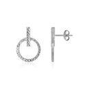 14k White Gold Textured Circle and Bar Post Earrings-2