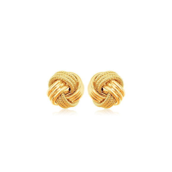 10k Yellow Gold Love Knot with Ridge Texture Earrings