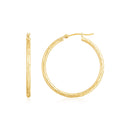 14K Yellow Gold Diamond Cut Hoop Earrings-3