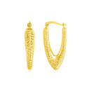 14k Yellow Gold V Shaped Puffed Hoop Earrings-3