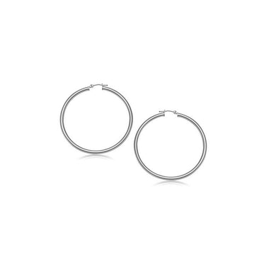 10k White Gold Polished Hoop Earrings (15 mm) - 0