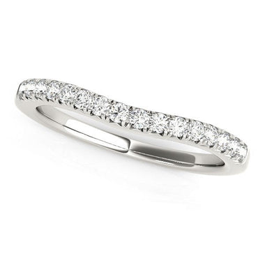 14k White Gold Pave Set Round Curved Wedding Band (1/4 cttw) - 0
